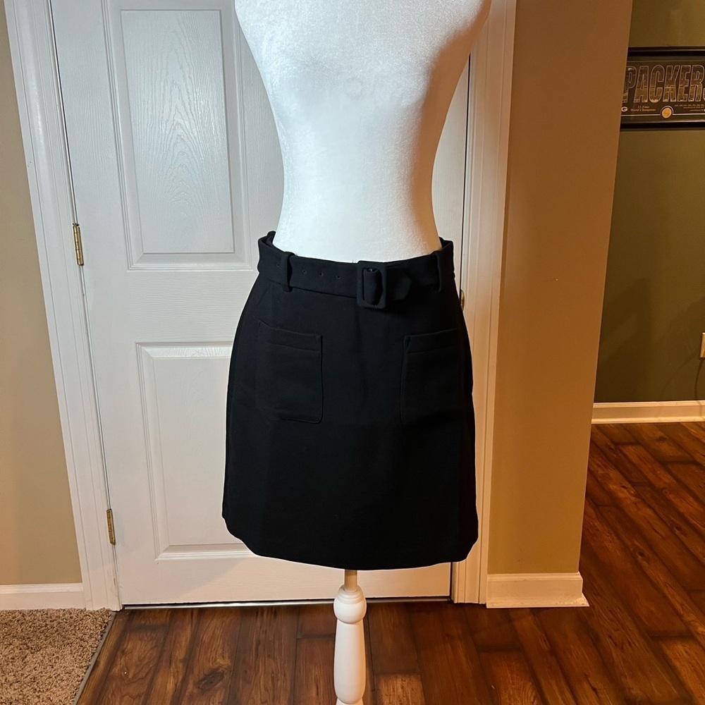 Loft Womens Size 6 Patch Pockets Short Black Belted Skirt NWT